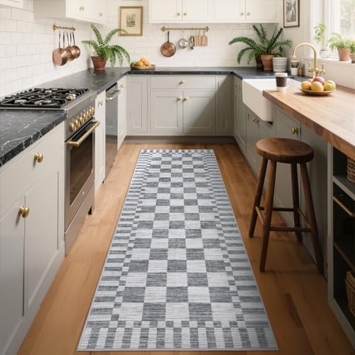 GarveeHome 2x12 Checkered Kitchen Runner Rug for Hallway Non Slip Washable by GarveeHome
