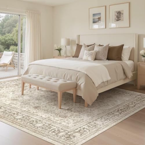 10x12 Area Rug for Living Room:Washable Vintage Yellowish Brown Rug - Image 4