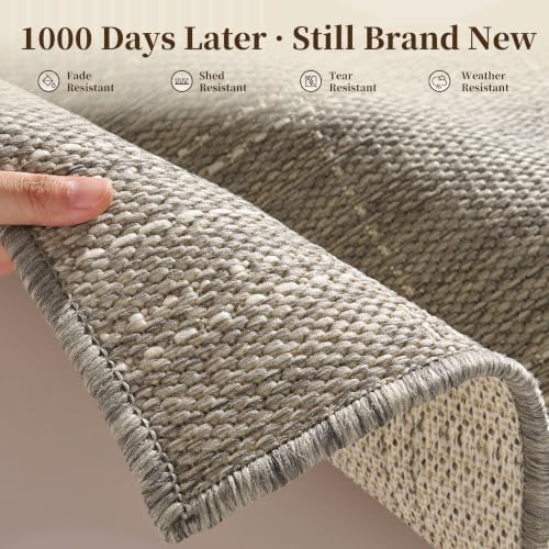 PADOOR-Outdoor Rug-Patio Rug 8x10 ft Polypropylene Indoor Outdoor Rugs Outdoor Carpet for Patio Deck Balcony Porch, Textured Weave, Durable for High Traffic, Fade-Resistant, Farmhouse Neutral Grey - Image 2