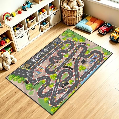 Kids Car Road Play Rug, 4x6 ft Race Track Rug Play Mat - Image 6