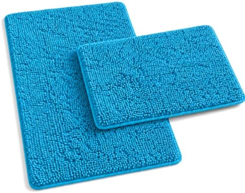 Teal Blue Bathroom Rugs Bath Mats for Bathroom Chenillen Bath Rug Set 2 Piece Non-Slip Bath Mats, Absorbent Shaggy Rugs, Machine Wash, Perfect Plush Bathroom Mats, Batroom Carpets Set by RUNHELIX