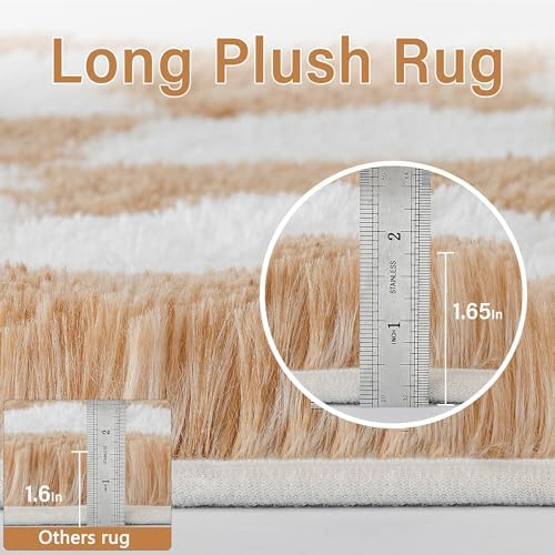 PureCozy Brown Area Rug 8x10 for Living Room Soft Checkered Shag Carpet - Image 2