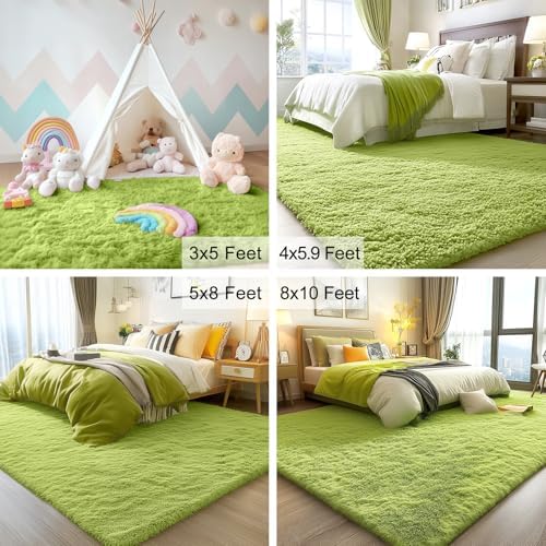 OLANLY 3x5 Machine Washable Small Bedside Rug, Soft Fluffy Shaggy Rugs for Living Room, Bedroom, Indoor Floor Carpet for Kids Girls and Boys, Preppy Dorms, Nursery, Home Decor Aesthetic, Grass Green - Image 5