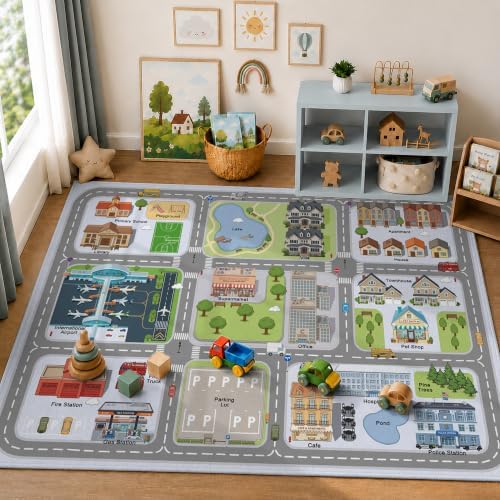 Nayoroom Kids City Community Rug, Airport and Roads, Non-Slip, 5 x 7 ft by Nayoroom