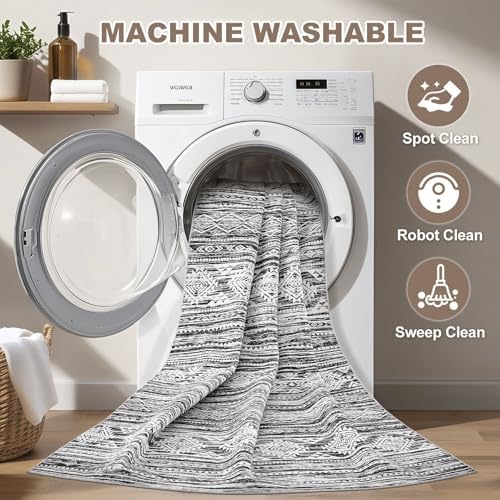 Nakagishi 9x12 Area Rugs Living Room: Washable Large Neutral Soft Rug Stain Resistant Non-Slip Carpet for Men Modern Home Enthusiasts Aged 25-45 - High Traffic Areas - Bedroom Office - Black White - Image 2