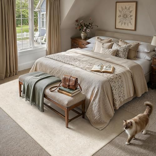 PureCozy 6x9 Beige Area Rug Washable Non Slip Vintage Living Room Carpet - Image 3