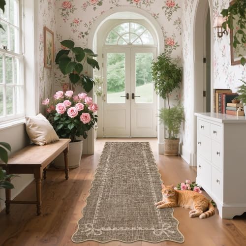 GarveeHome Scalloped Hallway Runner Rug 2.5x10 Non Slip Bedroom Rugs, Brown - Image 4