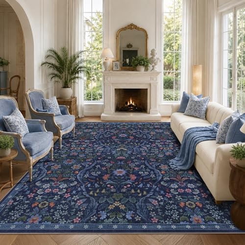 8x10 Large Floral Area Rug Soft Living Room Rug Blue Carpet - Image 4