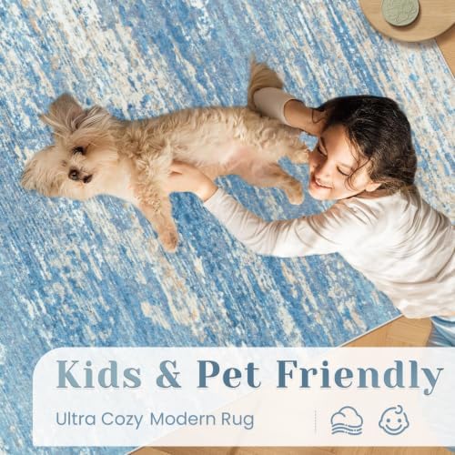 Washable Rug 8x10 Area Rugs for Living Room: Large Neutral Soft Rug Abstract Non Slip Low Pile Modern Carpet for Bedroom Kitchen Nursery Office Dining Room Indoor (Lightblue, 8'x10') - Image 5