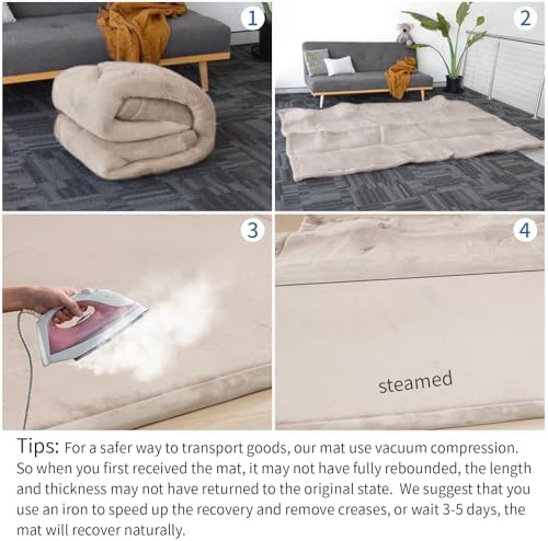 Ultra Soft Baby Play Mat for Floor, 1.3" Thick Elasti-Foam 65x50 Play Mat for Playpen,Water-Repellent Coral Velvet for Tummy Time, Non-Slip Backing,Safe for Toddlers & Infants（Beige） - Image 6