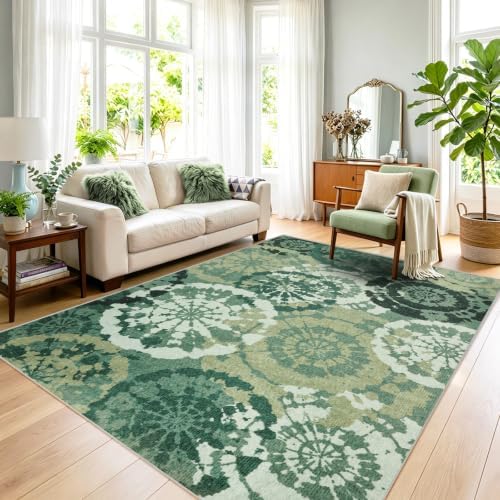 Boho 5x7 Area Rug, Washable Non-Slip Modern Abstract Rug - Image 3