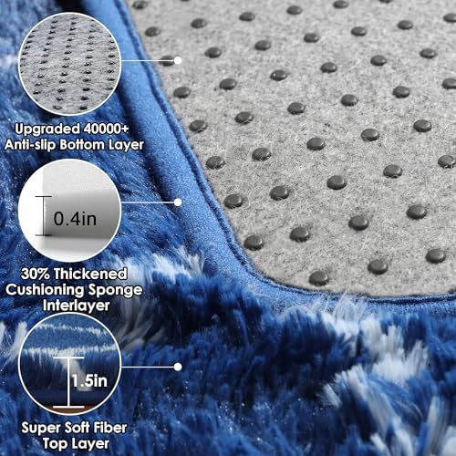 8x10 Area Rugs for Living Room, Fluffy Navy and White Rug for Boys Bedroom - Image 4