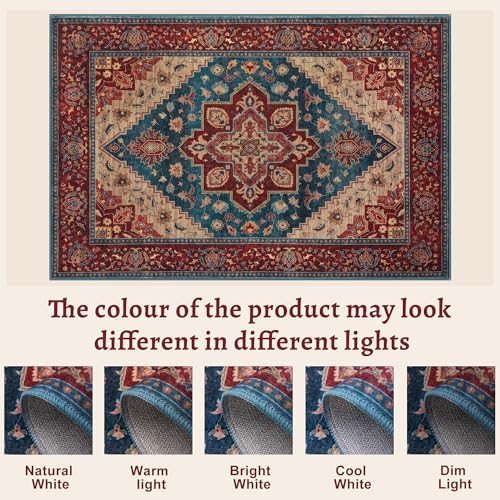 Tangsoo Oriental 2x3 Washable Rugs for Entryway Non Slip Small Rug Red Blue - Image 4
