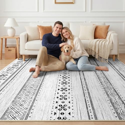 8x10 Washable Area Rugs for Living Room Boho Bedroom Rug Grey/Black/Navy - Image 2