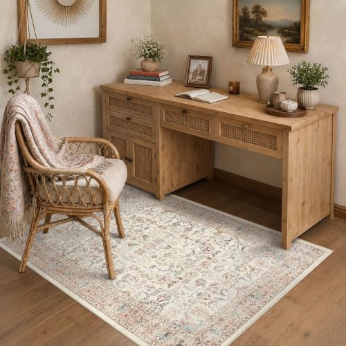 4x6 Washable Bedroom Area Rug Non-Slip Vintage Pink Throw Carpet - Image 4
