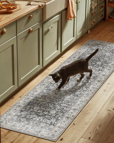 Runner Rug Washable Kitchen Runner: 2'6"x8' Hallway Runner Rugs Stain Resistant Non Slip Low Pile Soft Boho Carpet Runners for Hallways Bedroom Entryway Indoor Beside Bathroom Laundry Room by palohom