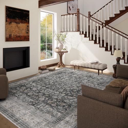 Machine Washable Rugs for Living Room: 6x9 Bedroom Rug Vintage Boho Area Rug Stain Resistant Non Slip Low Pile Lightweight Soft Carpets for Living Room Dining Room Kitchen Nursery Kids Room Farmhouse - Image 2