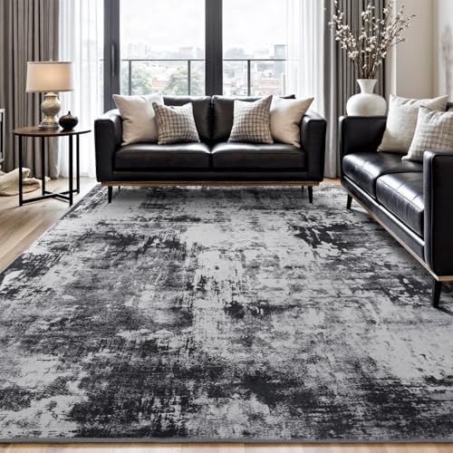 Rugflix 6x9 Area Rugs for Living Room, Washable Black Grey Dark Large Rug by RugflixAreaRugs