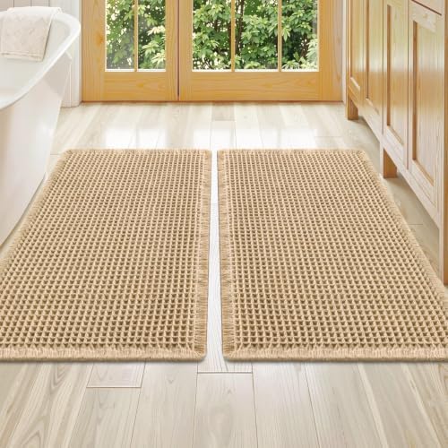Smiry Waffle Bathroom Rugs Sets 2 Piece (36x24+36x24, Brown) by Smiry