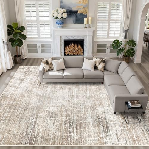 LOONGRUG 10x12 Area Rug Washable Neutral Modern Living Room Rug Dark Brown by LOONGRUG