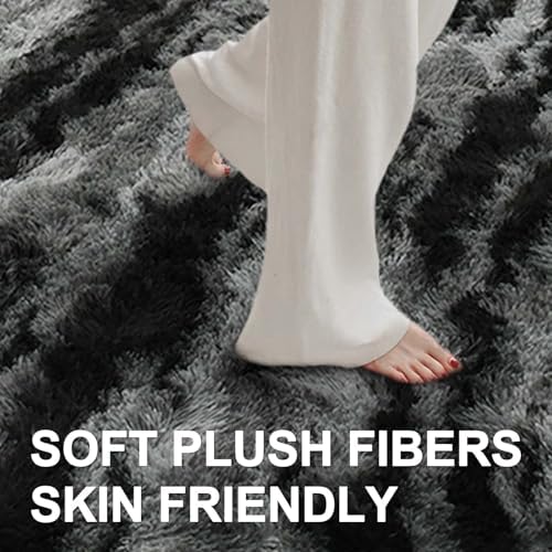 Area Rugs for Living Room, 5x7 Feet Soft Fluffy Shagg Plush Rug High Pile Large Non-Slip Floor Carpet for Bedroom Nursery Dorm Decor Aesthetic Black - Image 4