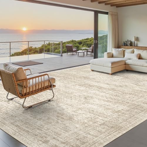 Soalmost 9x12 Area Rugs for Living Room Washable Rug Non-Slip Beige - Image 3