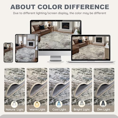 DMOYEST Area Rug Living Room Rugs - 9x12 Washable Large Soft Indoor Neutral Modern Abstract Low Pile Rug Carpet for Bedroom Dining Room Farmhouse Home Office - Brown Rust - Image 6