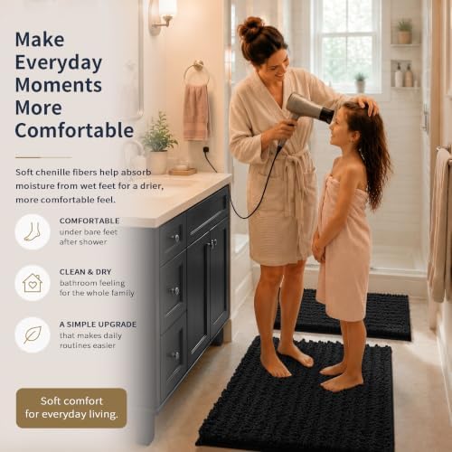 Yimobra Black Bathroom Rug Set 3 Piece, Super Water Absorbent Bath Mat Set - Image 4
