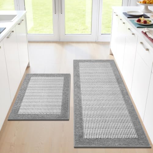 StepRite Kitchen Rugs, Kitchen Mats for Floor, 20"X32"+20"X47", Light Grey by Bringcushiontoyourlife