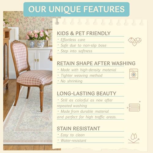 Pink and Blue Rugs for Bedroom Girls 5x8 - Girl Nursery Décor Non Slip, Kids Rugs for Playroom,Carpet for Dorm with Floral & Botanical Design, Cottage Oushak Carpet for Small Living Room - Image 6