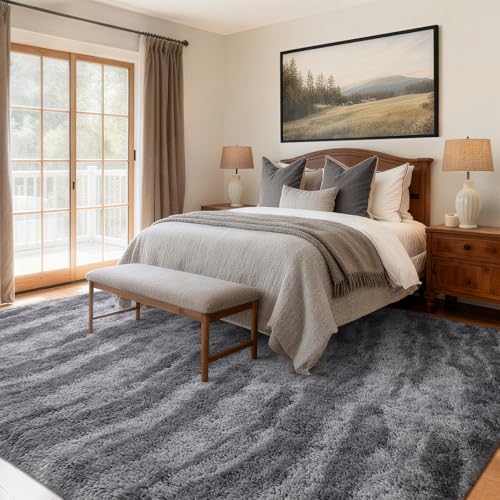 Area Rugs for Living Room, Tie-Dyed 4x6 Feet Soft Fluffy Shagg Plush Rug High Pile Large Indoor Modern Non-Slip Floor Carpet for Bedroom Nursery Kids Home Room Dorm Decor Aesthetic Grey - Image 2