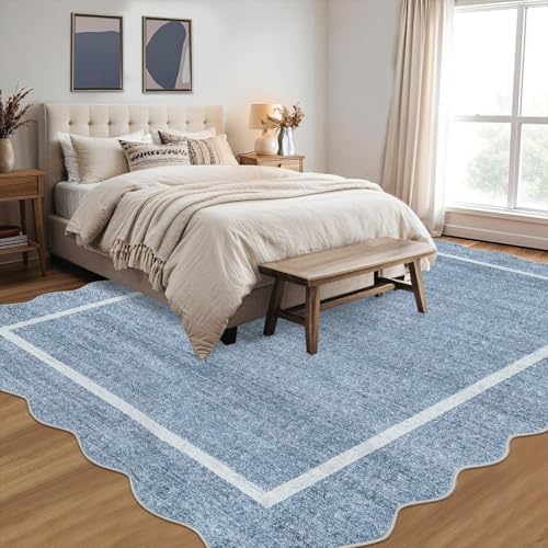 GarveeHome Scalloped Washable Rug 9x12 Area Rug for Bedroom Non Slip, Blue - Image 4