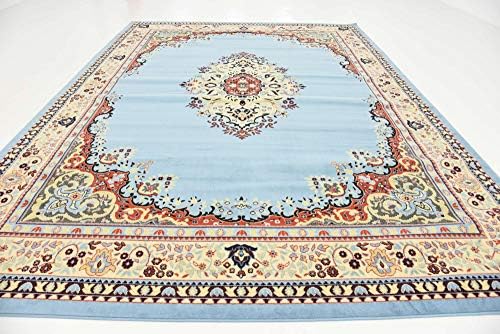 Unique Loom Reza Collection Traditional Persian Style Area Rug, Rectangular 9' 10" x 13' 1", Light Blue/Ivory - Image 6