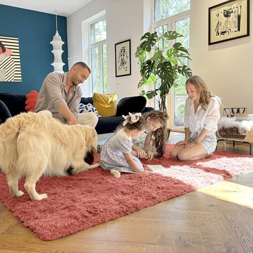 OLANLY 8x10 Machine Washable Large Area Rugs for Living Room, Bedroom, Soft Fluffy Shaggy Bedside Rug, Indoor Floor Carpet for Kids Girls and Boys, Dorms, Nursery, Home Decor Aesthetic, Rust Red - Image 5