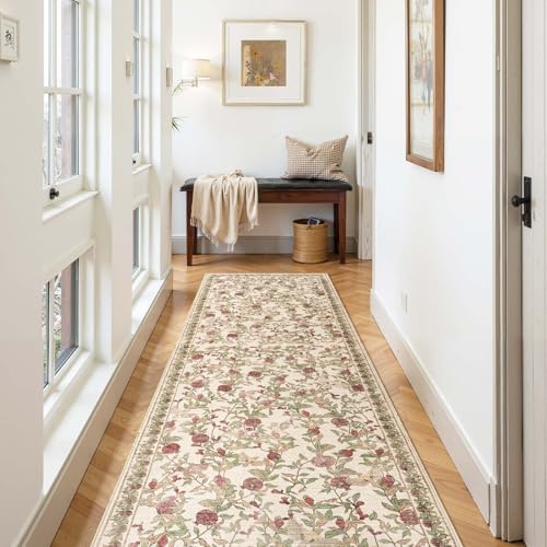 jinchan 3x10 Runner Rug Floral Vintage Washable Area Rug, Red/Green - Image 6