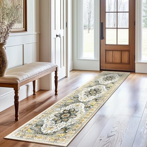 BESTSWEETIE Washable Boho 2x8 Runner Rug, No Pile, Living Room, Grey Brown by BESTSWEETIE