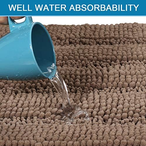 H.VERSAILTEX Bath Rugs for Bathroom Non Slip Bath Mats Extra Thick Chenille Striped Rug 20" x 32" Absorbent Non Skid Fluffy Soft Shaggy Washable Plush Mat for Indoor, Bath Room, Tub - Taupe Brown - Image 5