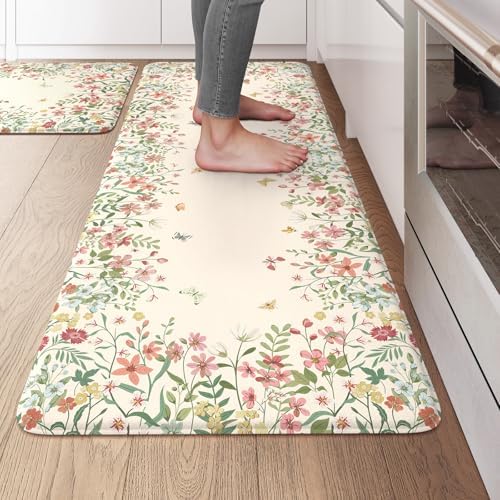 KIMODE Kitchen Mats for Floor Anti Fatigue, Flower Butterfly Kitchen Rugs by StayinComfortCookwithJoy