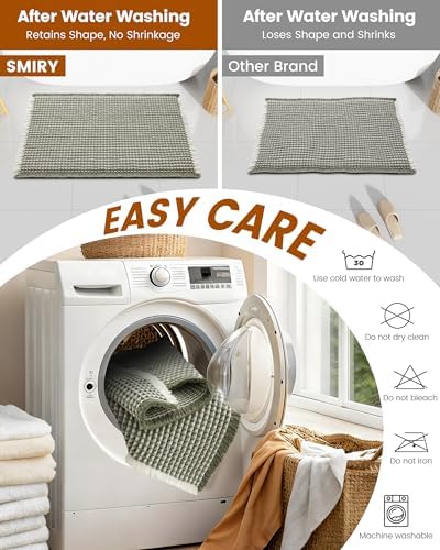 Smiry Waffle Bath Mat 24X16, Soft Absorbent Bathroom Rugs, Green & Cream - Image 6