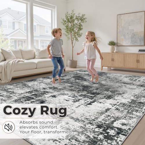 MXSANYOO 5x7 Area Rugs Washable Rug: Abstract Neutral Rugs Modern Non Slip Area Rug Stain Resistant Low Pile Indoor Carpet for Dining Room Bedroom Nursery Office (Black Grey, 5'x7') - Image 6