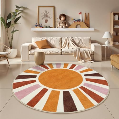 LIVEBOX Round Washable Rug 5.2ft Sun Circular Nursery Rug Girl for Kids Room, Soft Colorful Circle Rugs Cute for Girls Room, Non-Slip Cozy Retro Rainbow Round Rug for Classroom Play Room by LIVEBOX