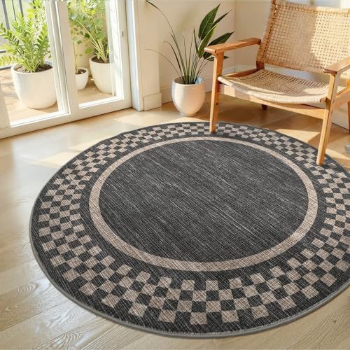 GarveeHome 4ft Washable Round Rug for Entryway Checkered Bedroom Circle Rug by GarveeHome