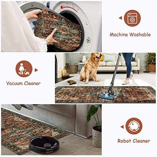 Moynesa Ultra-Thin Washable Round Rug - 4Ft Round Area Rugs for Bedroom Brown Bathroom Circle Mat, Non Slip Non Shedding Low Pile Indoor Floor Carpet for Living Room Coffee Table Kitchen, Brown - Image 4