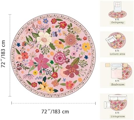 6ft Pink Round Area Rug for Girl Bedroom Washable Cute Circle Rug - Image 2