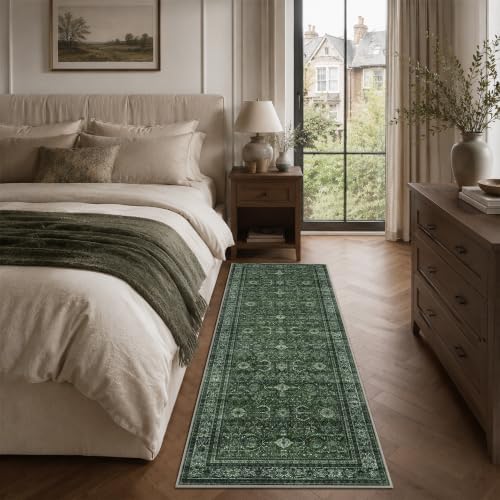 Schweek 2x6 Hallway Runner Rug Washable Non Slip Runners Vintage Green - Image 3