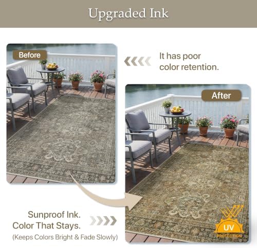 GENIMO 2.5x8 Outdoor Runner Rug, Washable for Patio, Olive Brown - Image 5