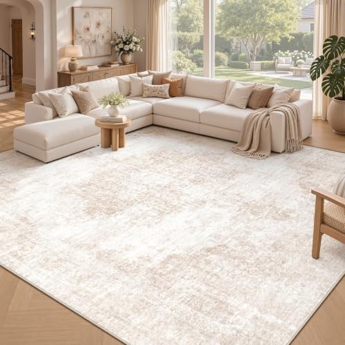 Area Rugs 8x10 Vintage Rug: Large Washable Living Room Rug Retro Medallion Distressed Rugs Soft Low Pile Non-Slip Indoor Floor Carpet for Bedroom Kitchen Nursery Dining Table Office (Beige/Brown) by MXSANYOORUG