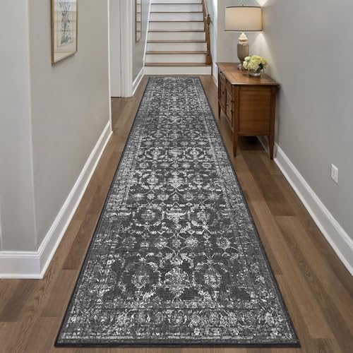 3x12 Washable Kitchen Runner Rug Non-Slip Vintage Black Throw Carpet - Image 3