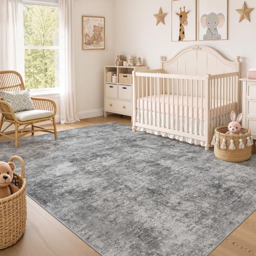 Nakagishi 8x10 Area Rugs Living Room: Washable Abstract Large Neutral Soft Rug Stain Resistant Modern Indoor Floor Non-Slip Carpet for Bedroom Nursery Kids Playroom Office Dining Room Dorm- Grey - Image 7