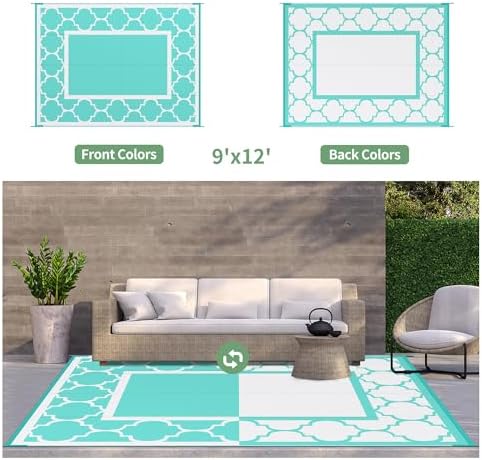 GENIMO Outdoor Rug, Waterproof Plastic Rugs for Patio, 9'x12' Aqua Blue - Image 4
